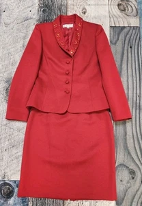 Tahari Arthur S. Levine Damen 2-Teiler Rock Anzug Größe 12 Rubinrot Verziert  - Bild 1 von 20