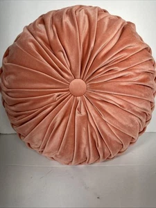 Round Velvet Pleated Pillow Cushion Peach 14” Old Skool - Picture 1 of 4