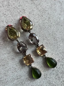 Vintage Unreal! Glas oder Edelstein? Baumelnde Statement große Clip-On Ohrringe H4 - Bild 1 von 12