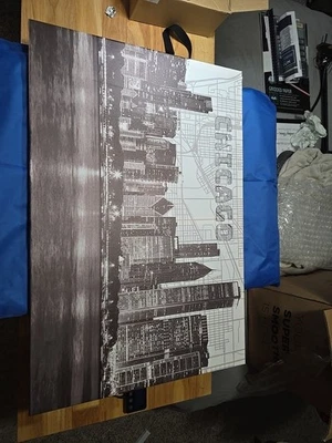 Impresión en lienzo enmarcada de arte de pared del horizonte de Chicago - negro moderno y 24"x36" CHICAGO Foto 1 de 4