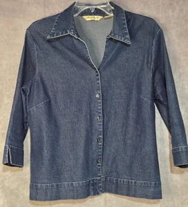 Eddie Bauer Denim Womens Medium Shirt 3/4 Sleeve Side and Cuff Slits Button Up - Picture 1 of 10