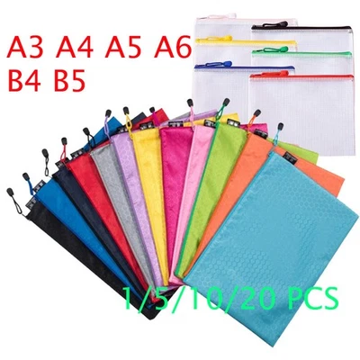 A3-A4-A5 Plastic Zip File Bags Storage Document Folder Protective Wallet Pocket