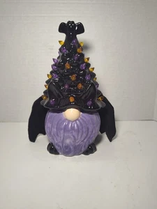 LED Halloween Tree 10" Ceramic Light Up Gnome Bat Decor Figurine -HARD TO FIND - Picture 1 of 8