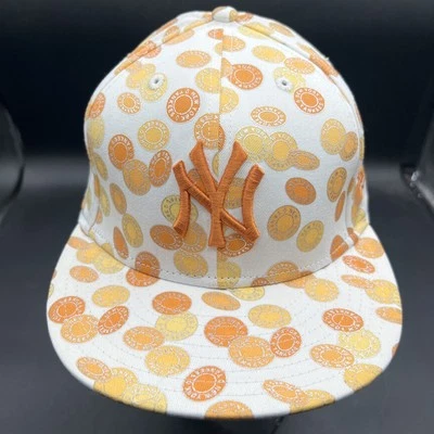 New York Yankee’s TOKENS Sombrero Ajustado Blanco-Naranja por New Era 7-3/8 Nuevo Foto 1 de 4