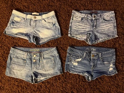 Lote de 4 Pantalones Cortos Jean Mujer Junior American Eagle y NOBO Talla 8 Botín Encaje Foto 1 de 4