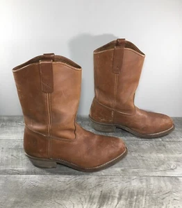 Vintage Work N Sport Men Roper Brown Leather Work Biker Boots Steel Toe Size 8.5 - Picture 1 of 11