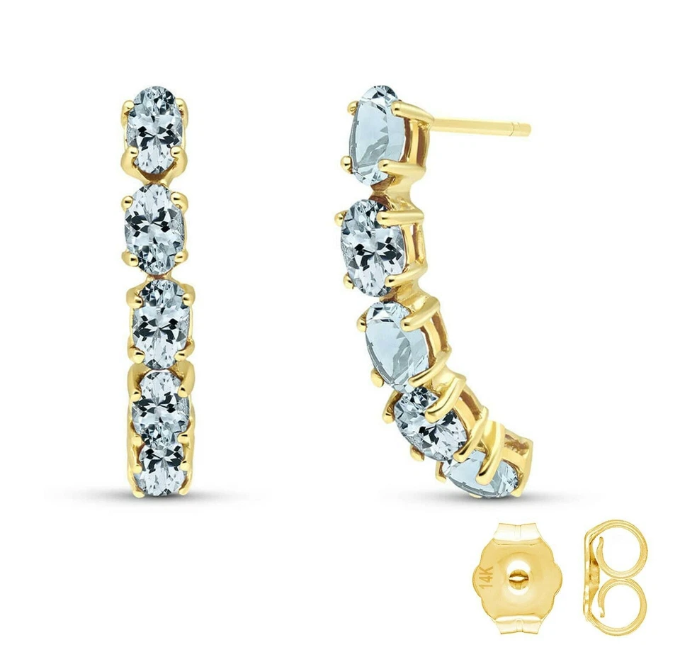 2,00 Karat Natürliche Aquamarine Edelsteinohrhänger Aus Massivem 14k Gelbgold - Bild 1 von 1