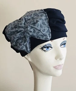 NWT Lemon • Helen’s Hats Toque • Turban • Beret Style Hat NAVY BLUE • PACKABLE - Picture 1 of 4