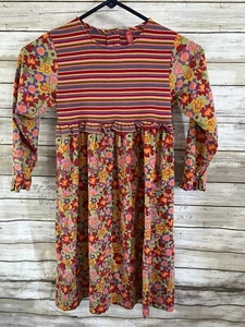 Vestido HANNA DIFFERENTSON Rojo Amarillo Naranja Rosa Floral y Rayas Niñas 120 6 7 8 s4 - Imagen 1 de 4