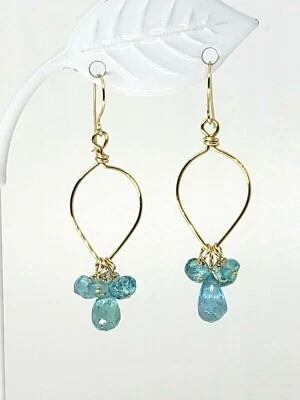 Brincos pendurados de ouro amarelo 14k com argola de folha brioleta de apatita - Imagem 1 de 4