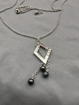 Colar de prata esterlina 3 pérolas pretas com 3 de diamantes Vantel Pearls - Imagem 1 de 3