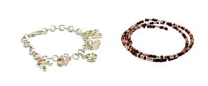 Silver-Plated Multicolor Floral Mom Charm / Red Pink Purple Stretchy Bracelet 7" - Picture 1 of 3