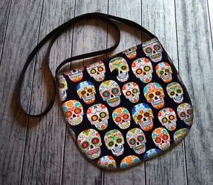 Rainbow Sugar Skull CrossBody Unisex Bag Purse Tote Festival Handmade to Order - Picture 1 of 4