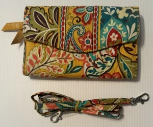 Vera Bradley Provencal Yellow Floral Tri-Fold Cross Body Wallet Magnet Close - Picture 1 of 9