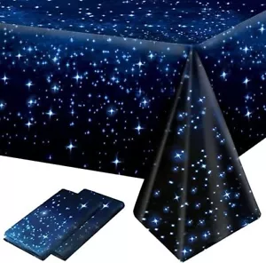 2 Pack Space Tablecloth Plastic Galaxy Table Cloth All Printed Starry Sky Waterp - Picture 1 of 3