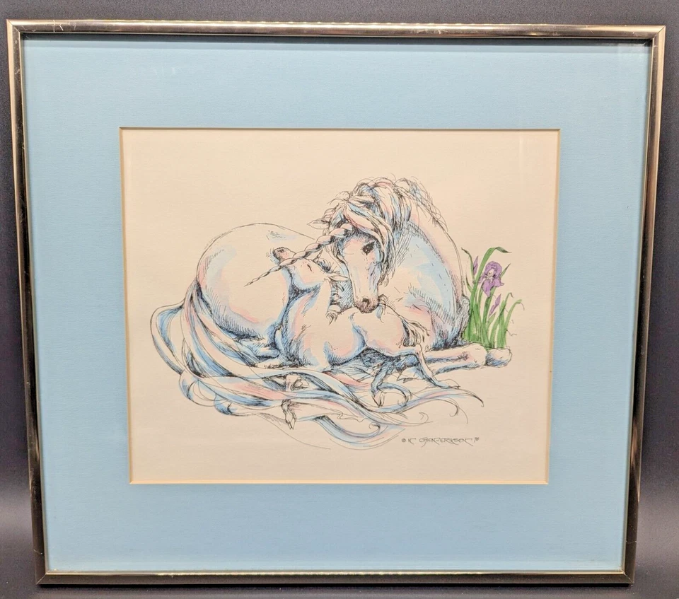 1978 NANCY CHIEN ERIKSON CELTIC UNICORN MOTHER & BABY PRINT 15-1/2" X 17-1/4" - Image 1 of 3