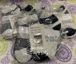 Carter's 6 Pack Boys Ankle Socks Stripe Designs Size: 4-7 Years NWT Lot Of 3 - Picture 1 of 3