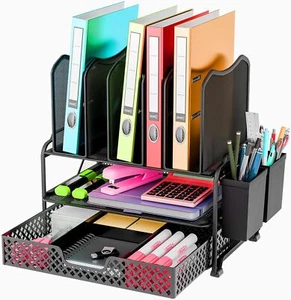Simple Trending Desk File Organizer with Sliding Drawer, Metal 15.2"W, Black - Picture 1 of 6