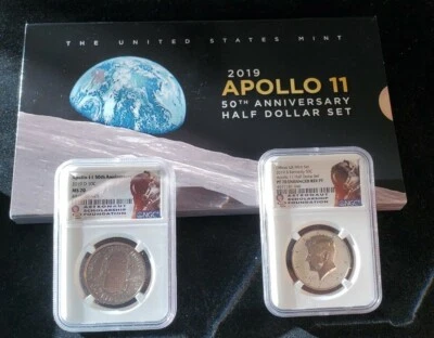 2019 50C 2-Coin Half Dollar Set Apollo 11 50th Annv NGC PF70 MS70 with OGP t2425 - Image 1 of 4