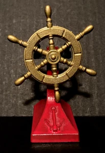 Vintage Cast Metal Red & Gold Ships Wheel Pencil Sharpener - Picture 1 of 8