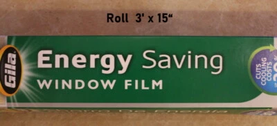PELÍCULA DE VENTANA DE AHORRO DE ENERGÍA GILA BLOQUEA CALOR Y DESLUMBRAMIENTO 3' X 15' PELAR Y ADHERIRSE Foto 1 de 4