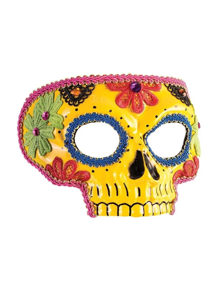 Yellow Skull Mask Day Dead Dia Muertos Fancy Dress Halloween Costume Accessory - Image 1 of 1