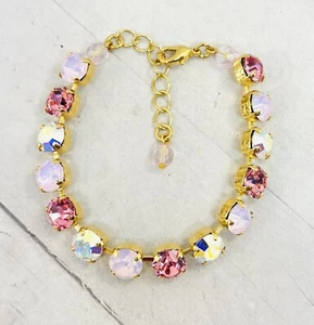 Gold Plated Pink Opalescent and Crystal AB Cup Chain Tennis Bracelet - Picture 1 of 9