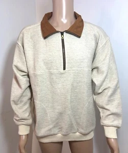 Sunrise Men’s Sweater Vtg Beige Brown Faux Suede Collar Elbows Long Sleeve zip - Picture 1 of 15
