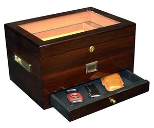 100ct EWT Hochglänzender Glas Top Humidor mit Schublade - Bild 1 von 7