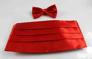Mens Set - Red Cummerbund + Bow Tie Tuxedo Formal Wedding Mens Suit Cumberbun - Picture 1 of 1
