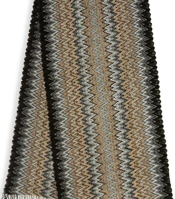 MISSONI Италии 'Zig-Zag' Мужская Jacquard шеврон шарф черный/коричневый/серый $280 * новый с Ярлыками * - Изображение 1 из 4