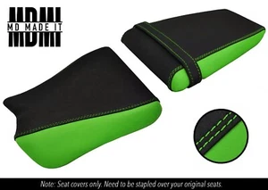 FITS KAWASAKI ZXR 400 91-03 CUSTOM GRIP VINYL SEAT COVERS SET DSG2 BLACK & GREEN - Picture 1 of 5