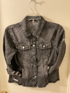 Black Denim Women’s Jacket Size M, Long Sleeve, Color Black - Picture 1 of 9