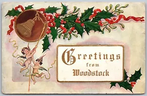 Postcard c1908 Embossed Greetings From Woodstock Ontario Cherubs by Warwick - Bild 1 von 2