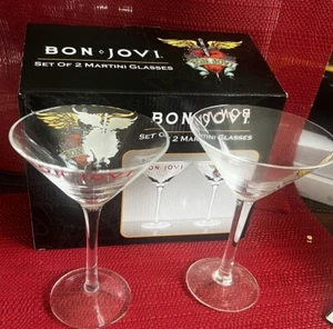 Bon Jovi Set Of 2 Martini Glasses Licensed Brothers Merchandise Vintage NEW - Bild 1 von 17