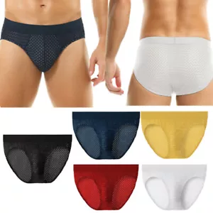 Men's Sexy Briefs Underpants Mesh Low Waist Stretch Underwear Breathable Shorts - Picture 1 of 23