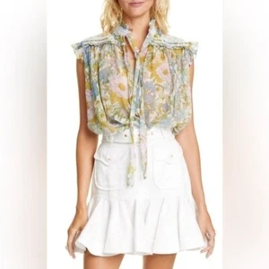 Zimmermann Super Eight Tie Neck Floral Print Silk Tank - Picture 1 of 14