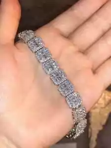 10 CT Baguette Certified Moissanite Men's Tennis Bracelet 14K White Gold Plated - Picture 1 of 10