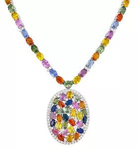 NECKLACE MULTICOLOR SAPPHIRES 72.89ct.tw DIAMONDS 2.97ct.tw. 18K - 61.1 Grams. - Picture 1 of 3
