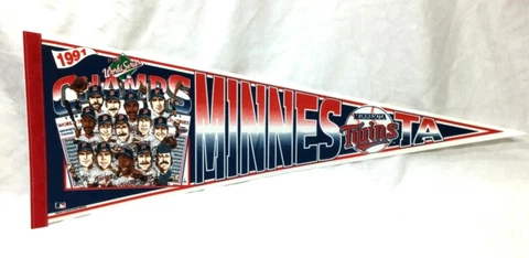 1991 World Series Champions Minnesota Twins Pennant Team Photo Puckett FREESHIP Cover