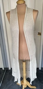 Mystree Women’s Beige Knit Sleeveless Duster Size S/M Festival Bohemian Hippie - Picture 1 of 7