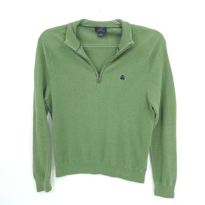 Brooks Brothers Sweater Mens Small Green 346 1/4 Zip Linen Blend Pullover Preppy - Image 1 of 4