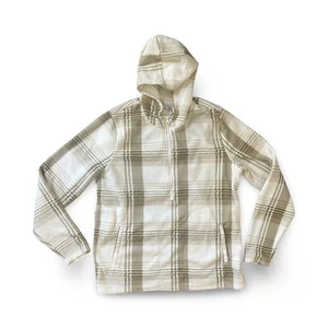 O'Neill Polar Fleece Half Zip Pullover Hoodie Women's Medium Beige Plaid - Picture 1 of 5