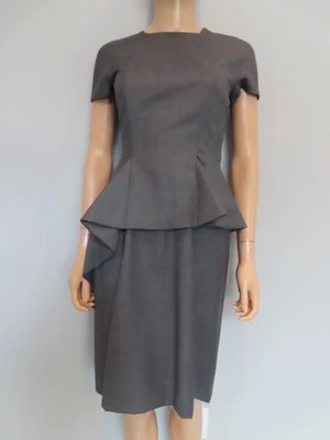 Christian Dior Gray Pleated Asymmetrical Ruffle Cap Sleeve Dress F 38/US 6 - Image 1 of 4