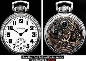 Display Back 21 Jewels 16 Size Railroad Pocket Watch Hamilton 992-E, ELINVAR. - Picture 1 of 8