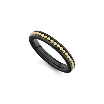 🆕LAGOS Meridian 18K Gold Caviar and Black Ceramic Stacking Band Ring Size 6 - Image 1 of 4
