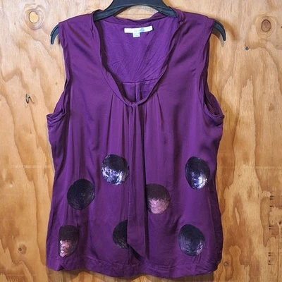 Camisa Boden Para Mujer 12 Púrpura Real 100% Seda Lentejuelas Lunares Twee Retro Extravagante  Foto 1 de 4