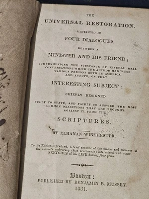 1831 Universal Restoration Exhibited In Four Dialogues By Elhanan Winchester - Image 1 of 4