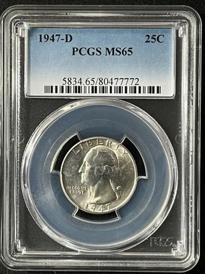 1947-D  25C Washington Quarter Dollar PCGS MS65  80477772 - Image 1 of 2