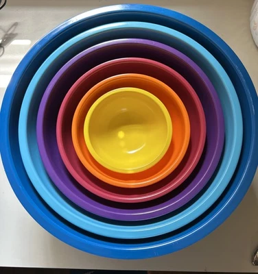 Oggi 6 cuencos de melamina anidación azul brillante aguamarina púrpura violeta He’ll naranja 4”-12” Foto 1 de 4